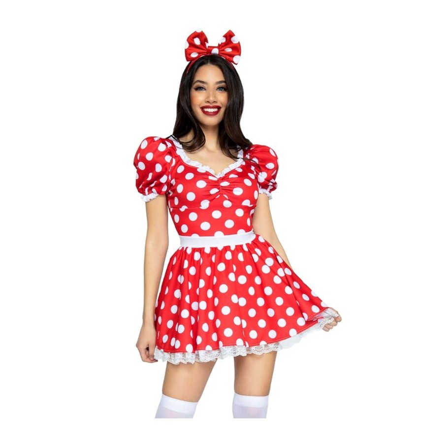 LEG AVENUE - POLKA DOT DRESS + HEADBAND RED/WHITE M